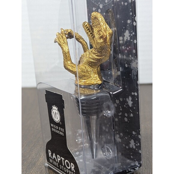 NEW Wild Eye Designs Raptor Wine Stopper Gold Dinosaur Velociraptor Figurine - Picture 3 of 8